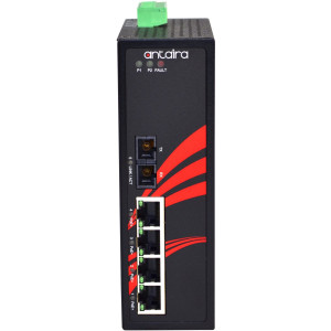 Antaira LNP-0501-24 5-Port PoE+ Unmanaged Switch, 1 single-mode fiber port, Optional Low Power Input